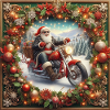 Weihnachtsmann auf einem gerahmten Motorrad