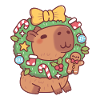 Cute Capybara With Christmas Wreath Funny