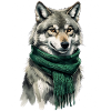 Wolfsfigur mit grünem Schal