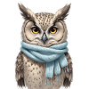 Winter Owl with Blue Scarf