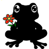Frog with flower silhouette, silhouette black