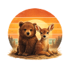 Bear and Deer Retro Animal Lovers
