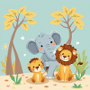 Trio Animal Doux Lionceau Éléphant