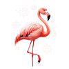 Flamingo winter scene with snowflakes