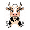 Winter cow with snowflakes