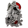 Cracked line skull with red accent