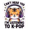 Kawaii K-Pop Tiger med hovedtelefoner
