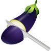 Glowing Eggplant with Kitchen Knife