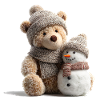 Winter Kuschelbär mit einem Schneemann