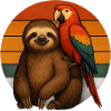 Sloth Parrot Retro Animal Friends