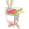 Laufender Nudelkämpfer in lustigen Takeout-Box-Kunst