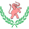 Pink elephant in laurel wreath