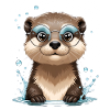 Spectacled otter in the water feature