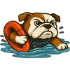 Rescue Bulldog Mascot with Water Ring