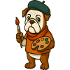 Künstler-Bulldoggen-Maskottchen mit Farbpalette