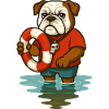 Lifeguard Bulldog Mascot Holding Float Ring