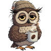 Verschlafene Eule Mit Kaffeetasse Cartoon