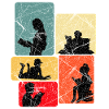 Lesende Silhouetten im Farbblockdesign