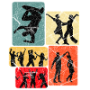 Dance silhouettes in retro block
