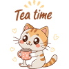 Cute Cat Tea Time Sweetness Cozy