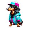 Dachshund in hoodie and cap