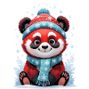 Panda d’hiver avec chapeau et foulard