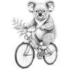 Koala à vélo avec des feuilles