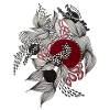 Red circle with silver leaves