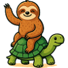 Funny sloth on turtle
