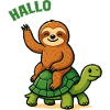 Hello sloth on turtle