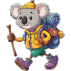 Süßer Koala-Wander-Camping-Abenteuer-Rucksacktourist.