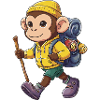 Cute Monkey Hiking Camping Adventure Backpacker