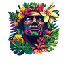 Tropischer Gesichtskopf mit Blumenkranz