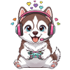 Husky Gamer with Headphones Gaming Dog