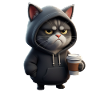 Mürrische Katze mit Coffee Cup