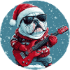 Bulldog Dog Christmas Guitar