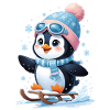 Winter penguin on the sled
