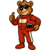 Racer Bär im Rennanzug