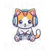 Kitten with headset while gaming