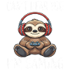 Cuddly gamer sloth with headphones
