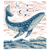 Mystical star whale above nocturnal waves