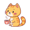 Orange Cat Coffee Cartoon