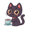 Kawaii cat with tea