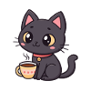 Warm black cat with tea