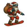 Weihnachtsmann auf Snowboard mit Geschenken