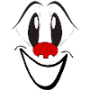 Laughing cartoon face with red nose