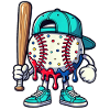 Schmelzendes Baseball-Maskottchen mit Schläger