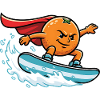 Superhero orange surfing on wave
