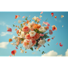 Schwebender Blumenkorb im Wolkenhimmel