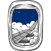 Night flight over cloud windows